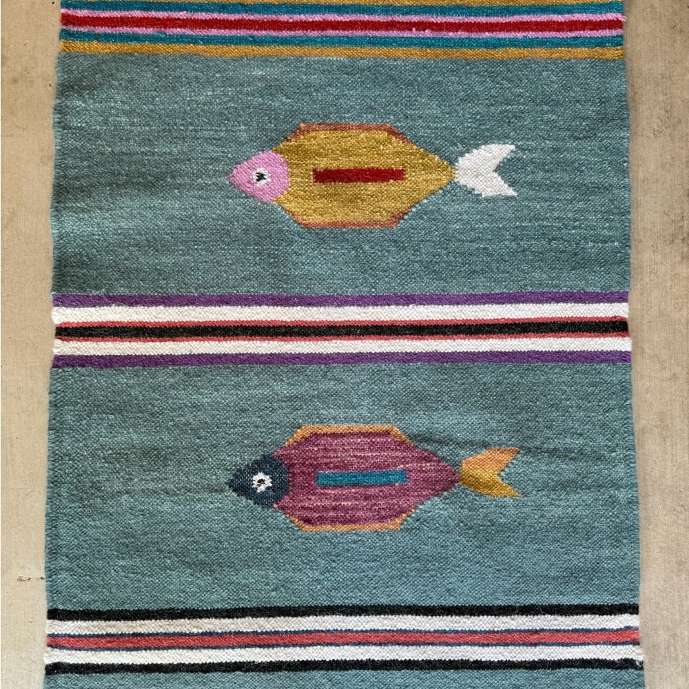 Colorful Fish Pattern Kilim Rug - Wool Rug - Picture 5 of 8